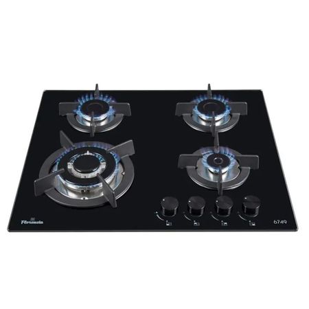 Anafe a Gas Florencia 4 Hornallas Triple Corona Vidrio Negro Encendido