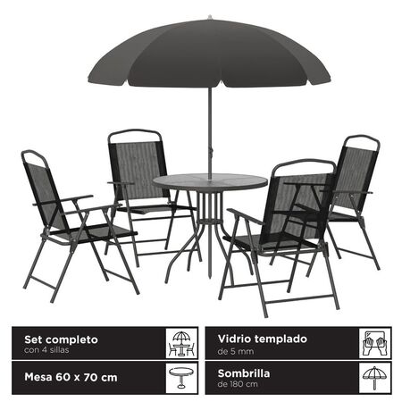 Juego De Jardín Gadnic Con 4 Sillas, Mesa Vidrio Templado 60 X 70 Cm