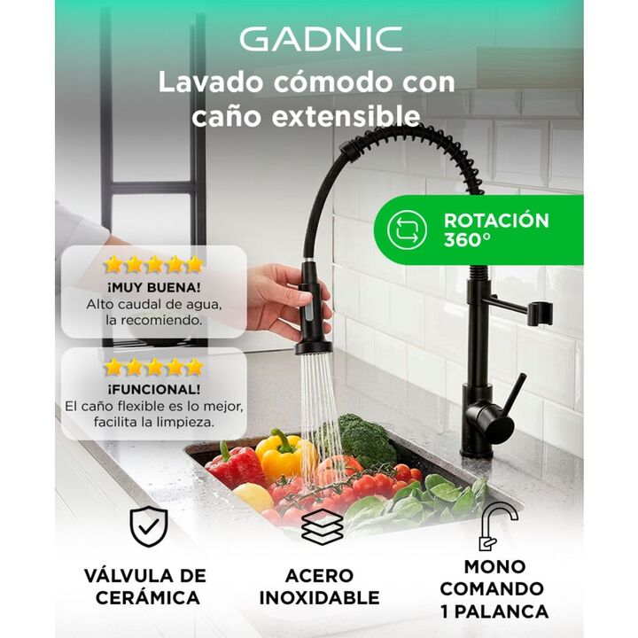 Griferia Extensible Para Cocina Gadnic Canilla Monocomando Flexible - Vista 2
