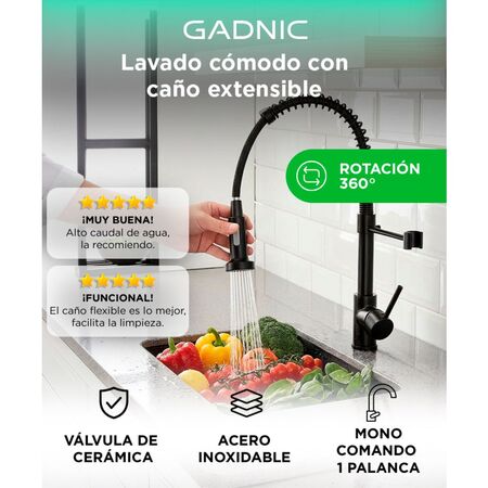 Griferia Extensible Para Cocina Gadnic Canilla Monocomando Flexible