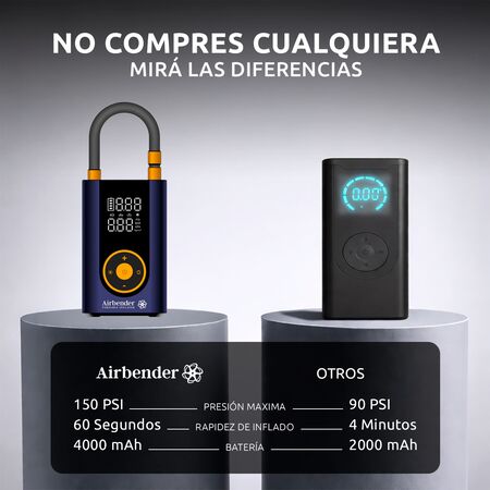 Inflador Compresor de Aire PowerBank Portatil Compacto Airbender