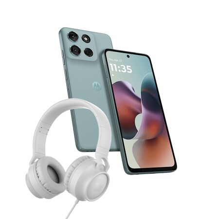 Combo de Celular Motorola Moto G56 8+256GB Gray Mist + Auriculares Vincha Dekkin Cable USB-C Blanco