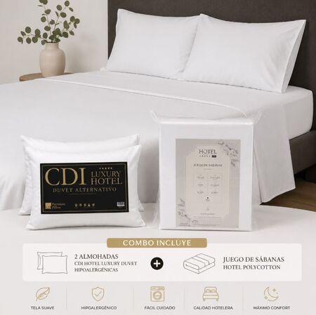 Juego de sábanas Hotel Polycotton + 2 almohadas CDI Hotel Luxury duvet hipoalergénicas