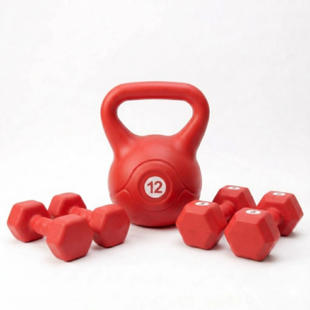 Combo 4 Mancuernas + Pesa Rusa – 2 de 2 kg + 2 de 5 kg + Rusa 12 kg