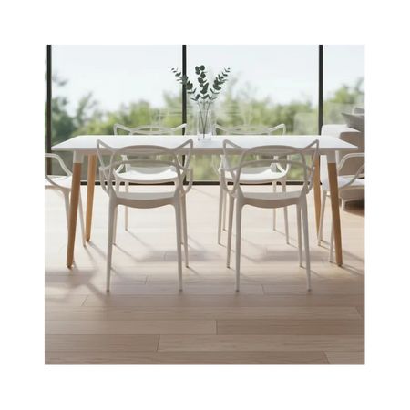 Juego De Comedor Mesa Nordica 120x80cm+6 Sillas Allegra Blanco