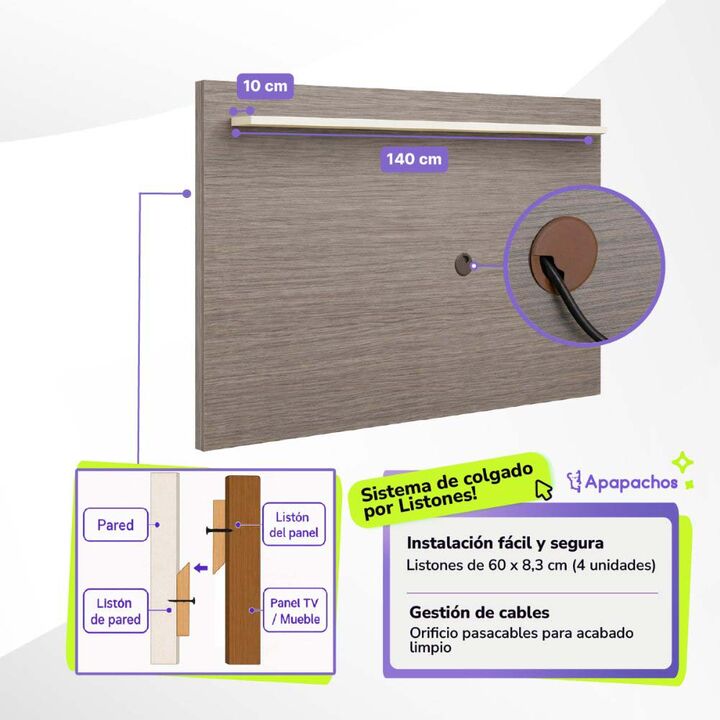 Panel para TV Con Estante Superior Golden Oregon Maximo Milan - Vista 4