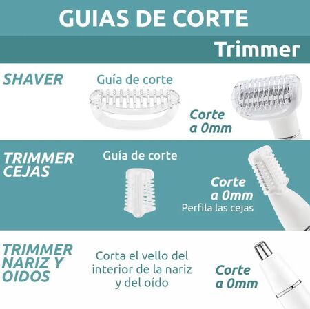 Depiladora recargable 3 en 1 Lady shaver cuerpo, cejas y nariz V-611