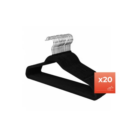 Pack De 20 Perchas Terciopelo Antideslizante Ultradelgadas Negro