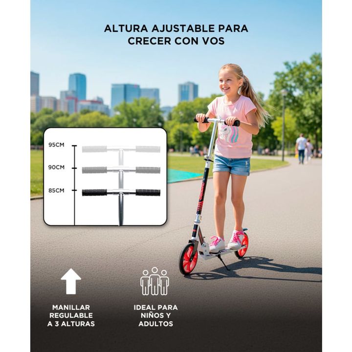 Monopatín Blanco Gadnic City Plegable de Alumino Niños y Adultos Hasta 90kg Ruedas 200mm - Vista 3