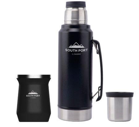 Kit de Termo Negro y Mate Negro South Port 1L Acero Inoxidable 