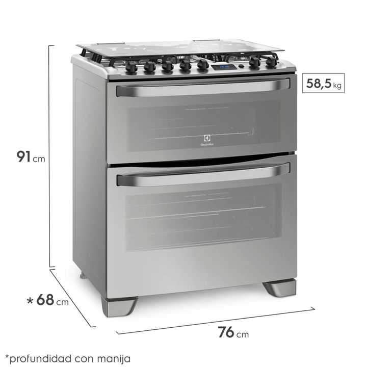 Cocina ELECTROLUX 76DXR 76cm doble horno multigas acero inox - Vista 4