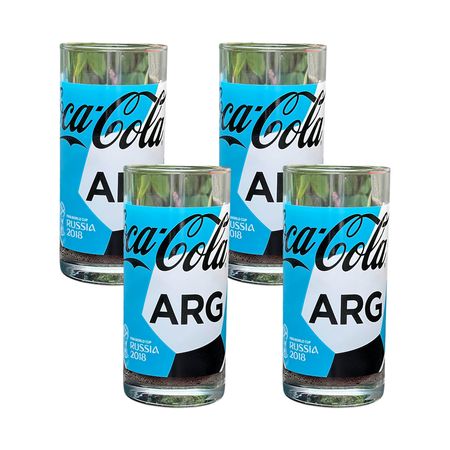 Set x 4 Vasos Vidrio Coca Cola Mundial Argentina 245 cc Pasabahce