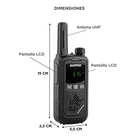 Handy Baofeng BF-T17 Kit x2 16CH UHF Display LCD + 4 Baterías y 2 Manos Libres