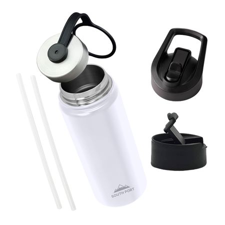 Botella Térmica Blanca Deportiva 540 Ml Gadnic 3 Tapas Acero Inoxidable