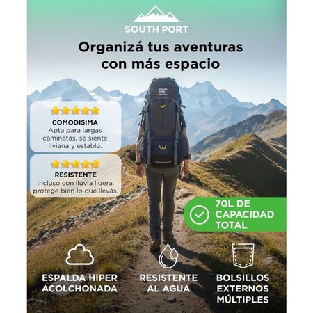Mochila Mochilero South Port By Gadnic 70L Ideal Camping Trekking Super Resistente