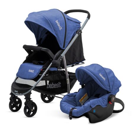 Cochecito Travel System Azul con Manillar Rebatible