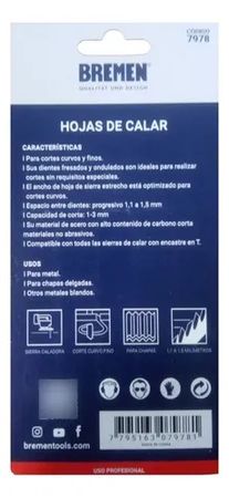 Hoja de Calar Bremen Encastre T Metal T218A Set de 5