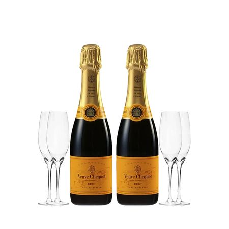 Set Espumante Veuve Clicquot Brut x 2 y 4 Copas Con Estuche