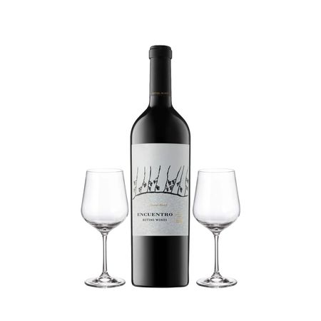Set Vino Tinto Rutini Encuentro Barrel Blend y 2 Copas Con Estuche