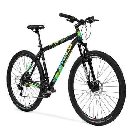 Bicicleta Mountain Bike Topmega Regal R29 Aluminio 21v Negro/verde/celeste/amarillo Talle M