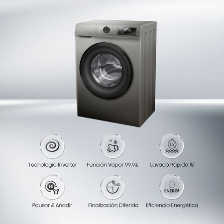 Lavarropas HISENSE WFQP8014T 8kg inverter 1400rpm gris