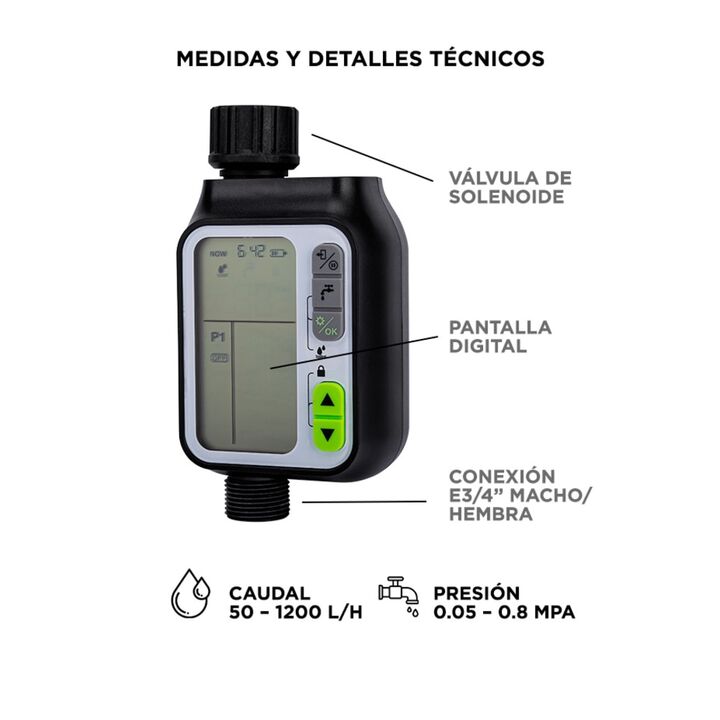 Temporizador de Agua Digital Gadnic RG3030 Controlador de Riego - Vista 6