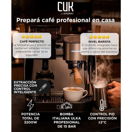 Cafetera Espresso 3200W CUK By Gadnic Con Molinillo Integrado 15 Bar Vaporizador De Leche