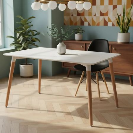 Juego De Mesa Milan Eames  Y 4 Sillas Eames Comedor 120x80 Mesa Blanca Silla Negra