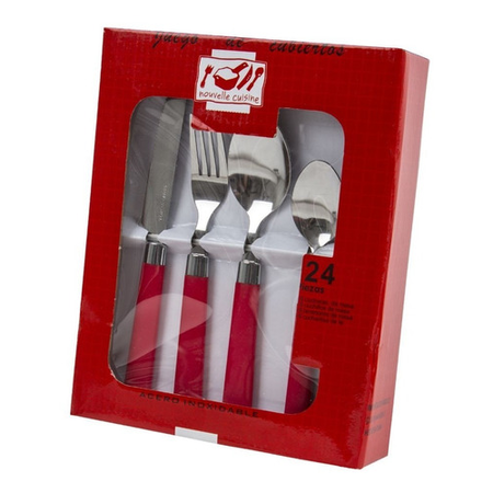 Set 24 Cubiertos Acero Inoxidable Mango Oval Rojo