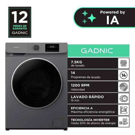 Lavarropas Automatico Gadnic 75 Kg Carga Frontal 14 Programas Inverter 1200 RPM Gris Oscuro