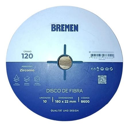 Disco Fibra Bremen Zirconio 7 Pulgadas Grano 120 Set 10 Piezas