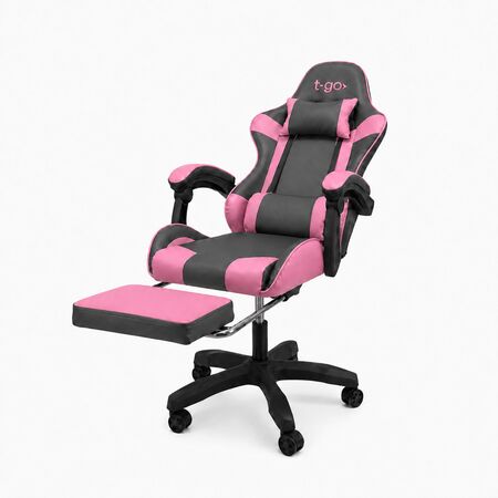 Silla Gamer T-GO Ergonómica Reclinable + Apoya Pies Gris con orquídea