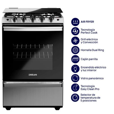 Cocina Drean 56Cm Grill Elect Airfryer Multigas Acer Inox Tapa Cd5617Ai0