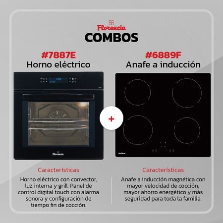 Combo Florencia Horno Eléctrico Empotrable 7887E + Anafe Eléctrico Inducción Magnética 6889F