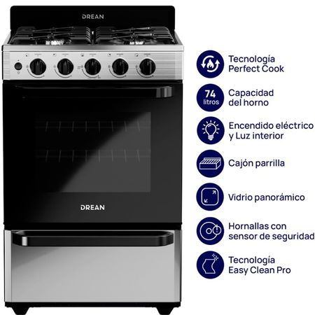 Cocina Drean 56Cm con Encendido Acero Inox. Cd5603Ai0
