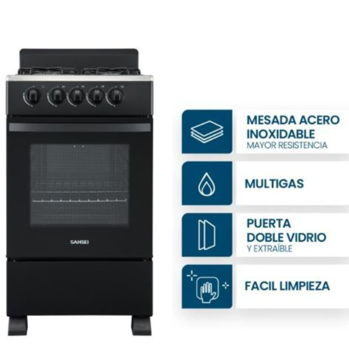 Cocina 50cm Multigas 4 Hornallas Csa-Cn50n Negra Sansei - Vista 7