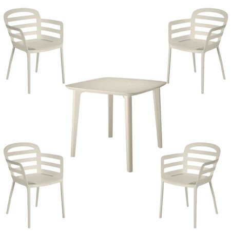 Set Mesa Y 4 Sillas Estilo Libre Apilables Resistente Beige