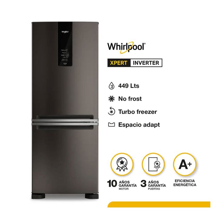 Heladera No Frost Whirlpool WRE57CE 449 Lt Inverter Negra - Vista 1