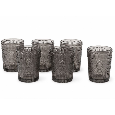VASOS DE VIDRIO LABRADOS X6  GRIS TORNASOL