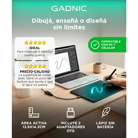 Tableta Gráfica Gadnic con Lápiz Óptico