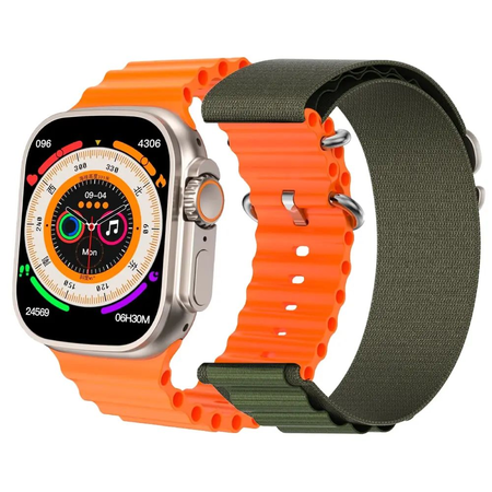 Smartwatch Grow Home GR 29 Ultra+ Malla Silicona Naranja Y Malla Tela Verde