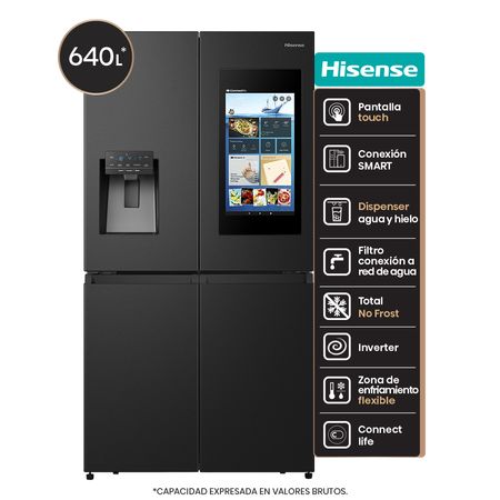 Heladera 4 Puertas Inverter con Smart Screen Negra Hisense RQ697HB