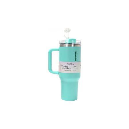 Vaso Térmico Verde Con Bombilla De 1200ml 37123 Skora