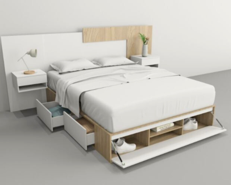 Base Cama Box Linea Minimal 1.60m 4 Cajones Con 1 Puerta 6443 Olmo/Everes Tables