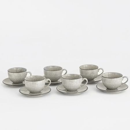 Set 6 Taza Con Plato De Porcelana Pedra Rocha Vajilla Mug Gris