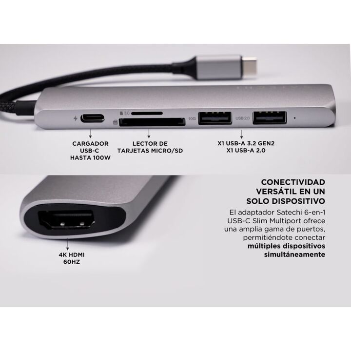 Hub Satechi 6-in-1 USB-C Slim Multiport Adapter - Vista 3