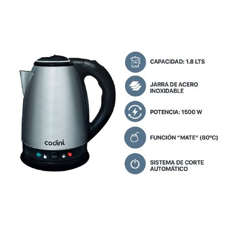 Pava Eléctrica Mate Acero Inoxidable 1.8 Lts Codini - P18MAN