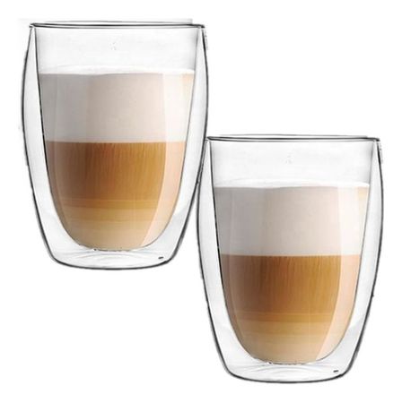 2 Tazas Larhaus Barista Latte Jarro Vaso Doble Vidrio 350cc Transparente Latte