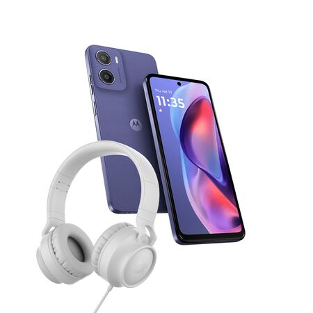 Combo Celular Motorola Moto E15 Lavender 2+64gb + Auriculares Over Ear Vincha USB-C Blanco