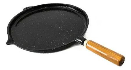 Plancha Bifera Lisa Enlozada Redonda No4 Mango Madera 31cm Negro